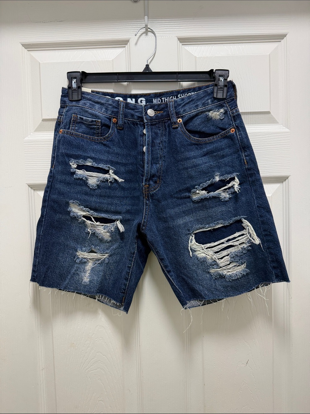 Men's Dark Blue Ripped Denim Jean Shorts
